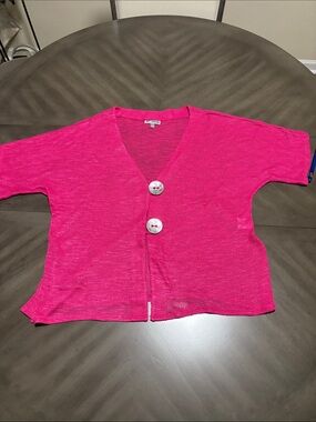 Woman’s Short Sleeve V-Neck Button Cardigan - Hot Pink